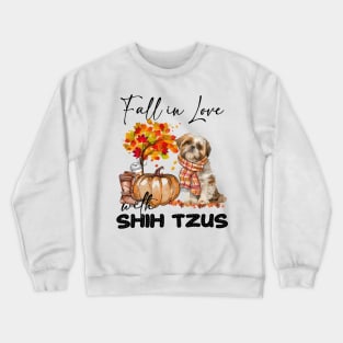 Fall In Love With Shih Tzus Fall Pumpkin Thanksgiving Crewneck Sweatshirt